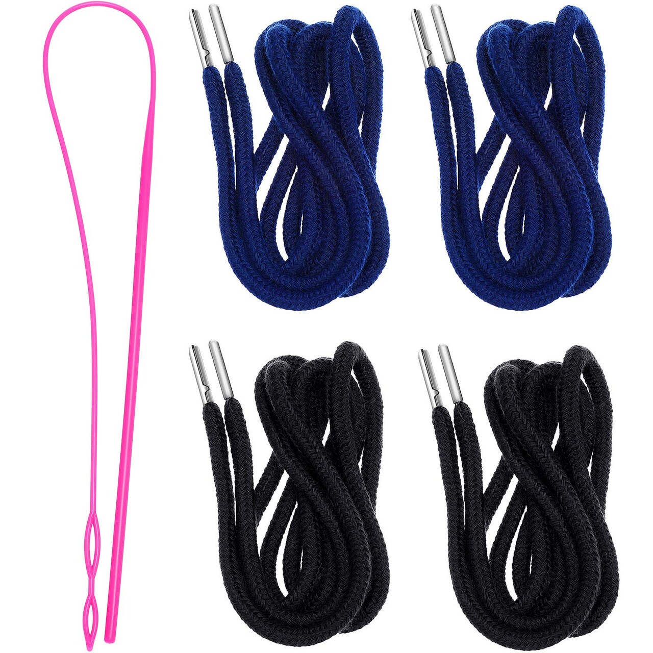 Drawstring Cords Replacement Drawstrings with Easy Threader for Sweatpants Shorts Pants Jackets Coats (Black, Navy Blue)